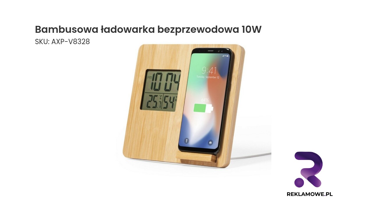 Bambusowa ładowarka bezprzewodowa 10W, stacja pogodowa | Kahele Bambusowa ładowarka bezprzewodowa o mocy 10W