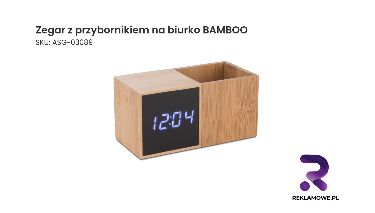 Zegar z przybornikiem na biurko BAMBOO Zegar z przybornikiem na biurko wykonany z bambusa