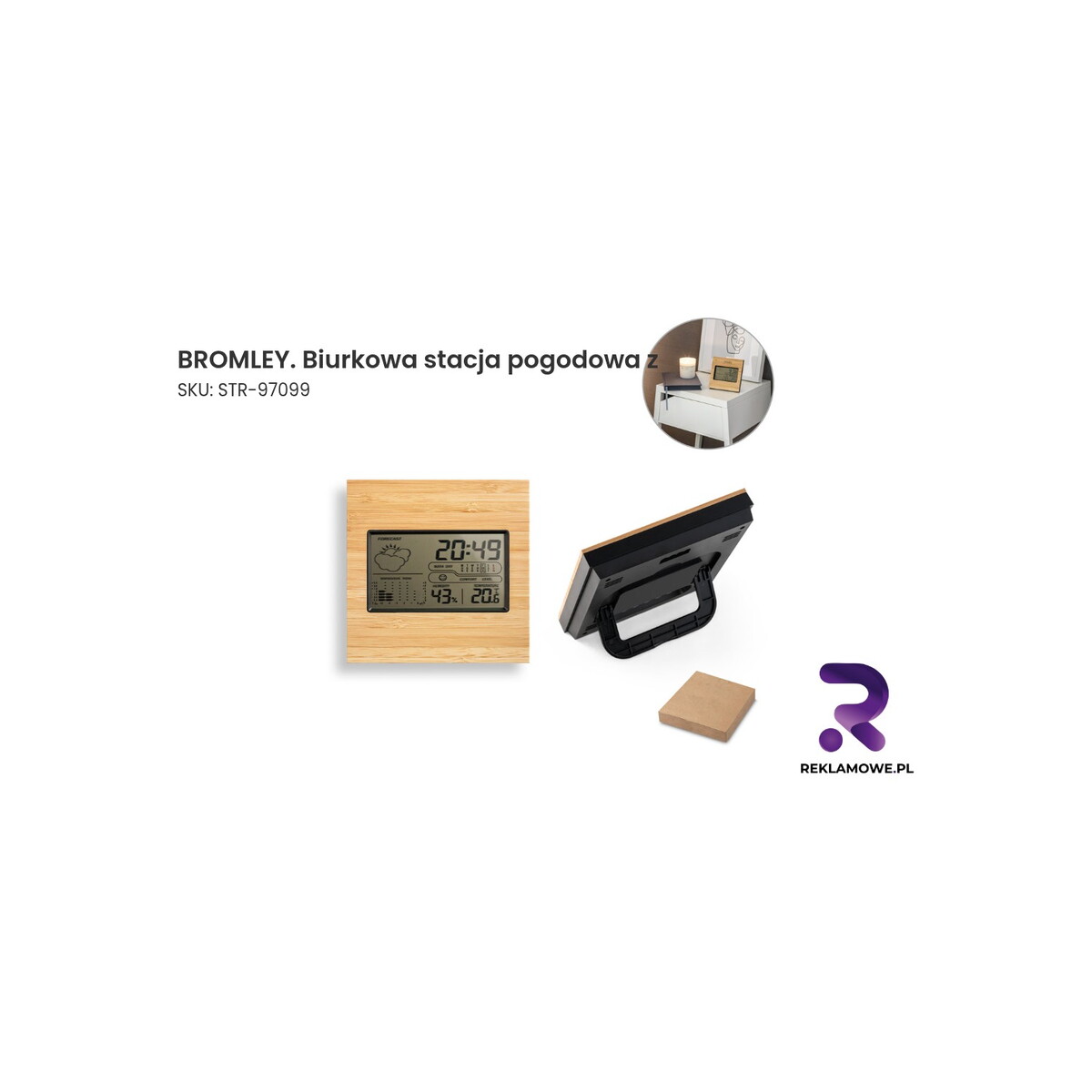 BROMLEY. Biurkowa stacja pogodowa z ekranem LCD z ABS i bambusa BROMLEY biurkowa stacja pogodowa z - zdjęcie produktu