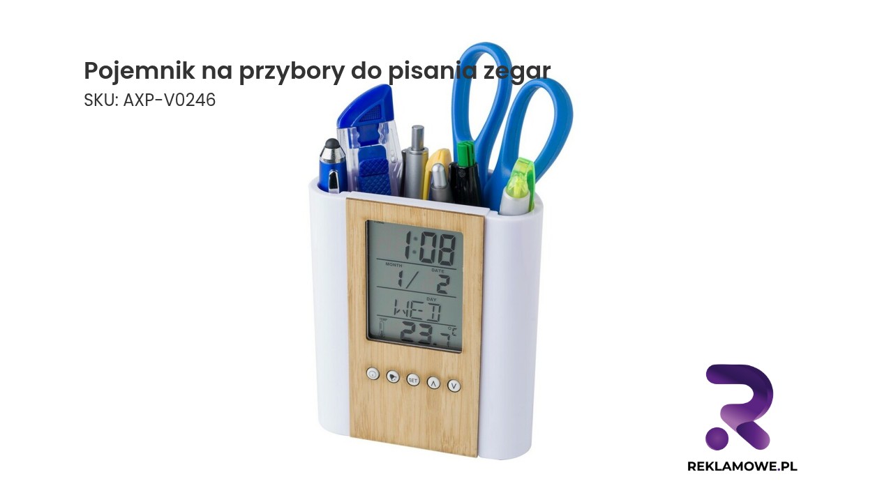 Pojemnik na przybory do pisania z zintegrowanym zegarem