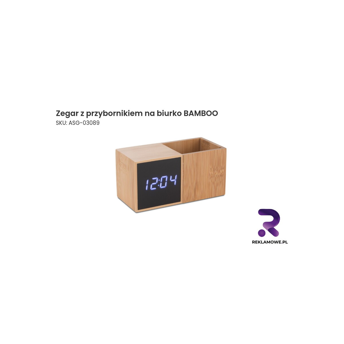 Zegar z przybornikiem na biurko BAMBOO – bambusowy organizer biurkowy z zegarem