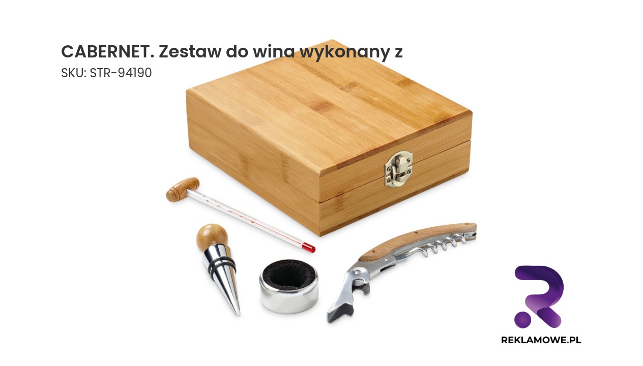 CABERNET. Zestaw do wina wykonany z bambusa, cynku i stali nierdzewnej Zestaw do wina CABERNET wykonany z wysokiej jakości materiałów